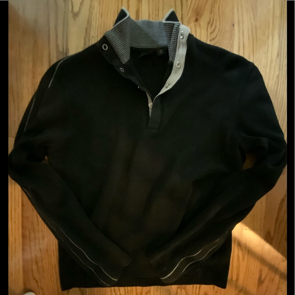 Men’s Boss black sweater with stripe detail.
